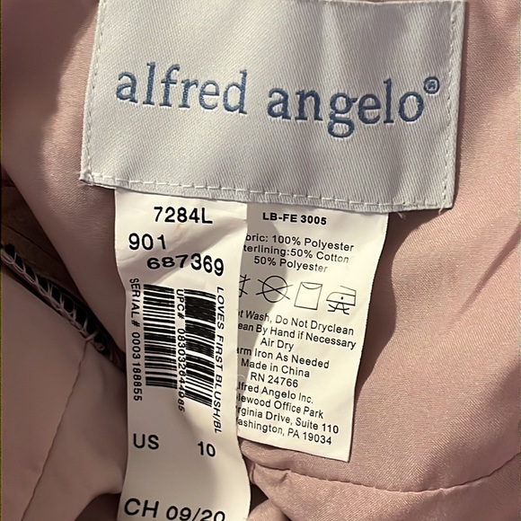 NWT Alfred Angelo GOWN 7284L FIRST BLUSH PINK & BLACK Size 10 Bridesmaid - Picture 9 of 11